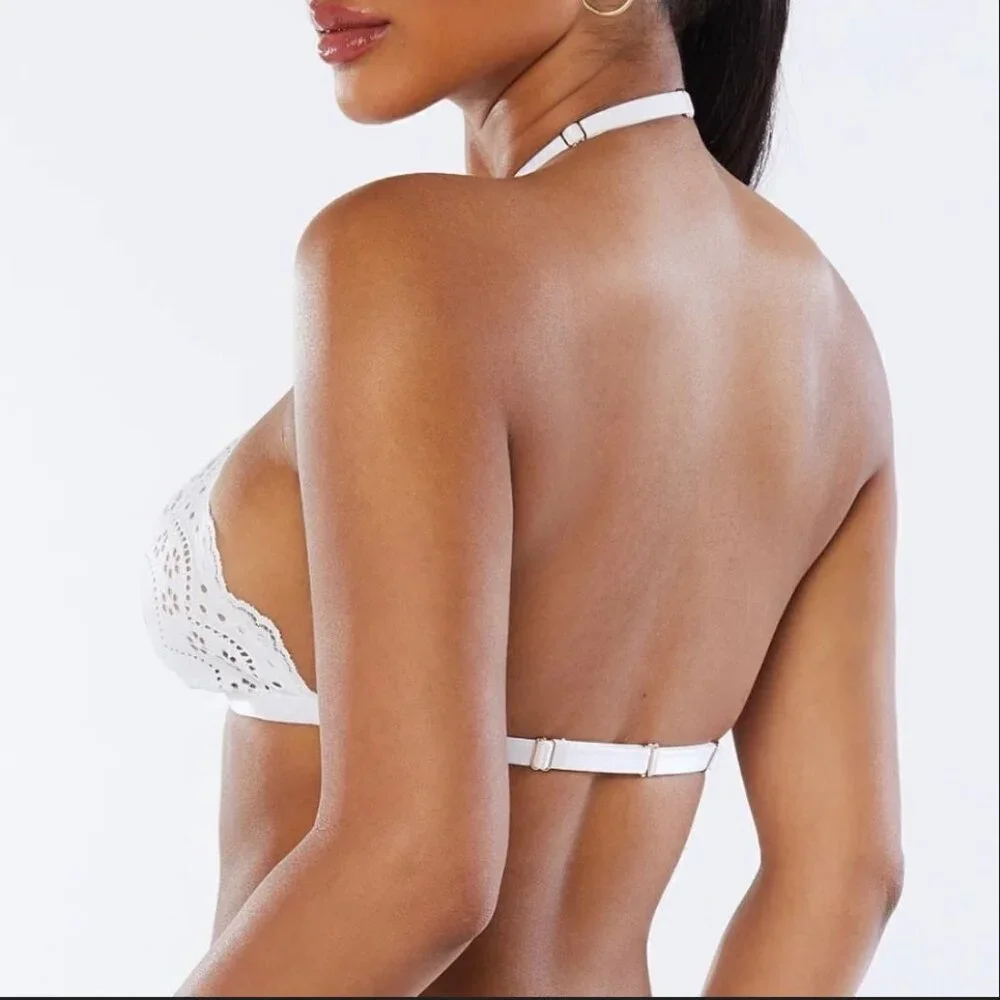 NWT Savage X Fenty Bombshell Broderie Lace Halter Bralette White - Picture 3 of 4